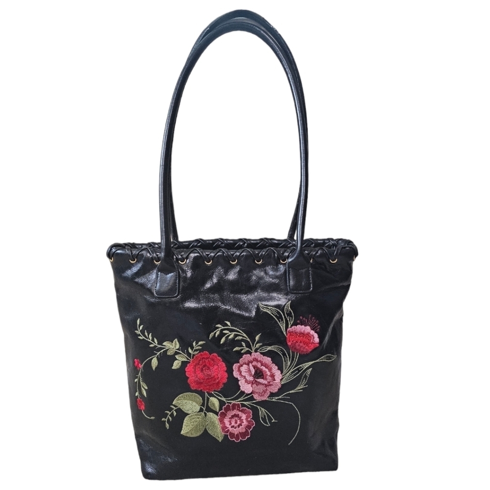 Leather embroidered bag